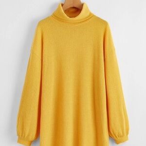 Funnel Neck Drop Shoulder Rib-knit Dress